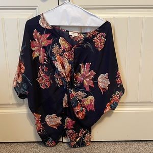 Umgee Floral Blouse L with gathered waist